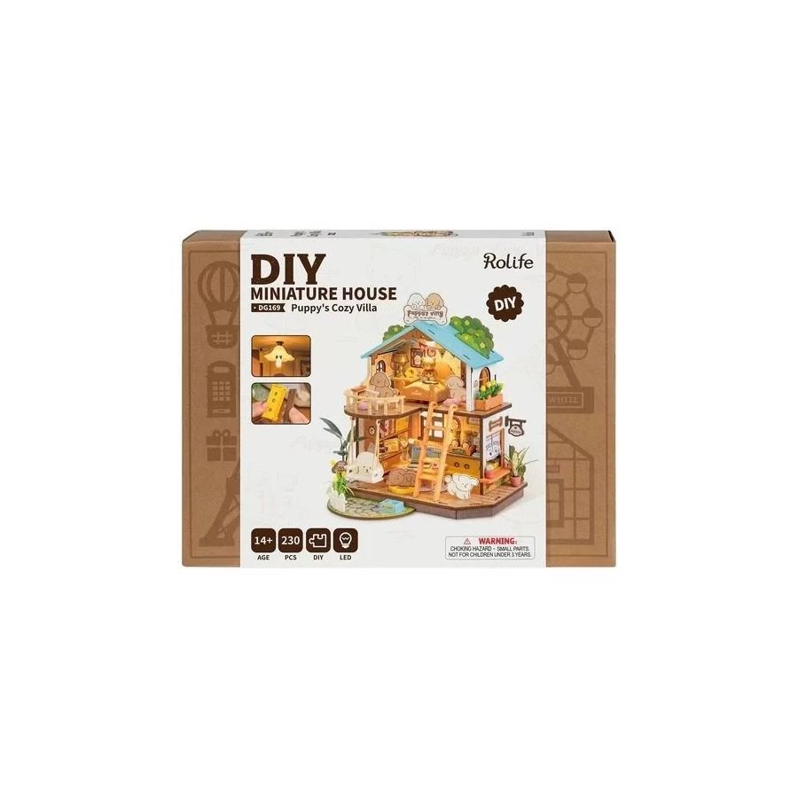 Maquette en bois Puppy’s Cozy Villa – Maison miniature DIY 230 pièces 22 × 18,3 × 23,5 cm