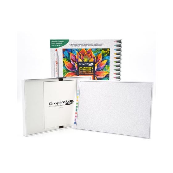 Kit de coloriage GRAPH’IT GO – Mandalas Exotiques – 12 marqueurs acryliques double pointe