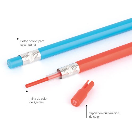 Tube de 12 crayons de couleur porte mines APLI - Set de Crayons de Couleur Mécaniques