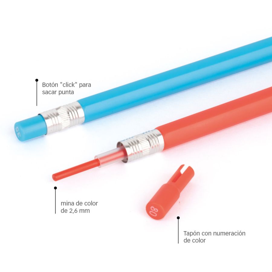 Tube de 12 crayons de couleur porte mines APLI - Set de Crayons de Couleur Mécaniques