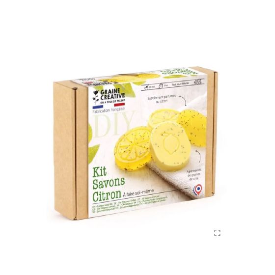 Kit savon citron – Melt & Pour avec graines de chia, 2 moules made in Touraine (Graine Créative)