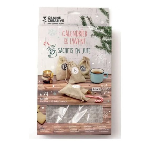 Calendrier de l’Avent – 24 sachets en jute à personnaliser pour un décompte créatif (Graine Créative)