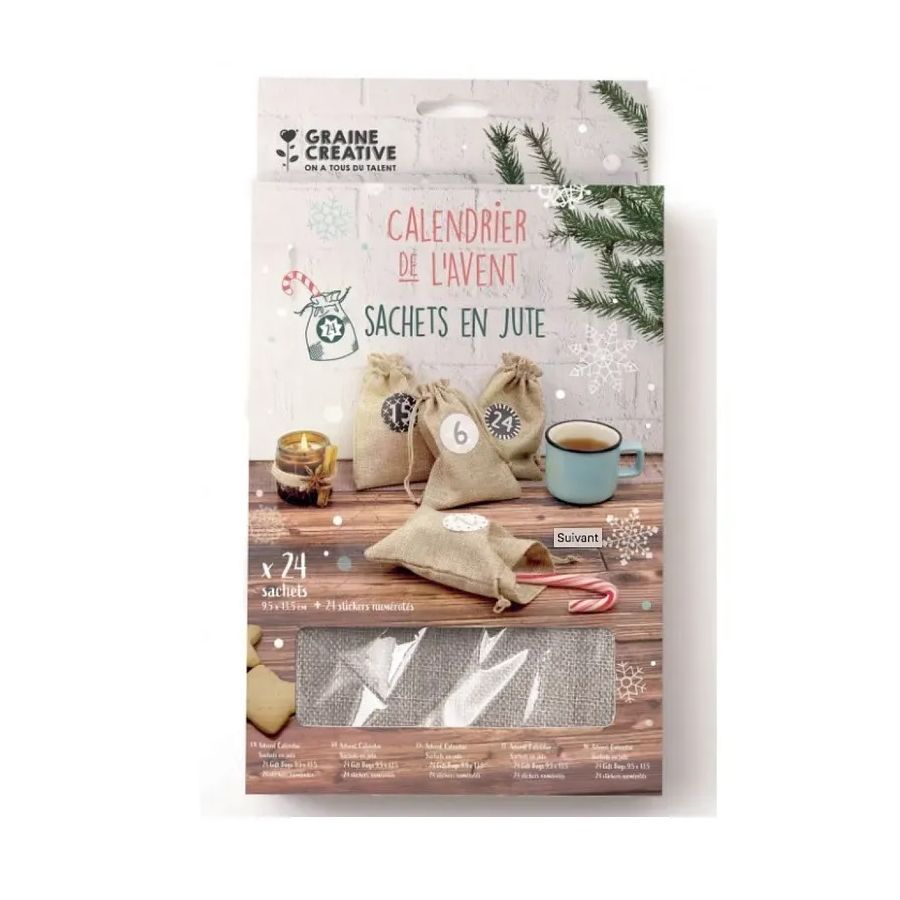 Calendrier de l’Avent – 24 sachets en jute à personnaliser pour un décompte créatif (Graine Créative)