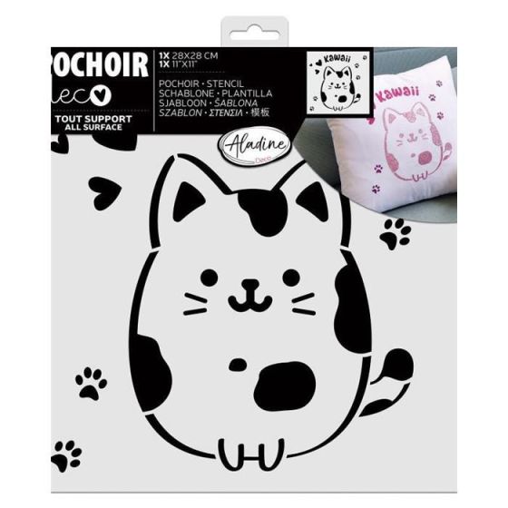 Pochoir déco Kawaii Chat 30×30 cm – customisation facile sur textile, papier & objets (dès 4 ans)