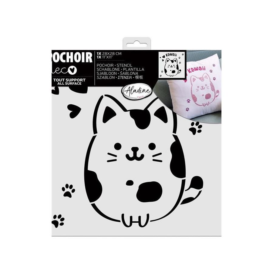 Pochoir déco Kawaii Chat 30×30 cm – customisation facile sur textile, papier & objets (dès 4 ans)