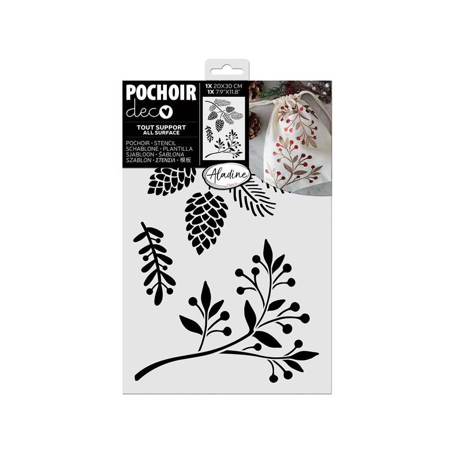 Pochoir déco Pomme de pin 20×30 cm – customisation textile, papier & objets (facile dès 4 ans)