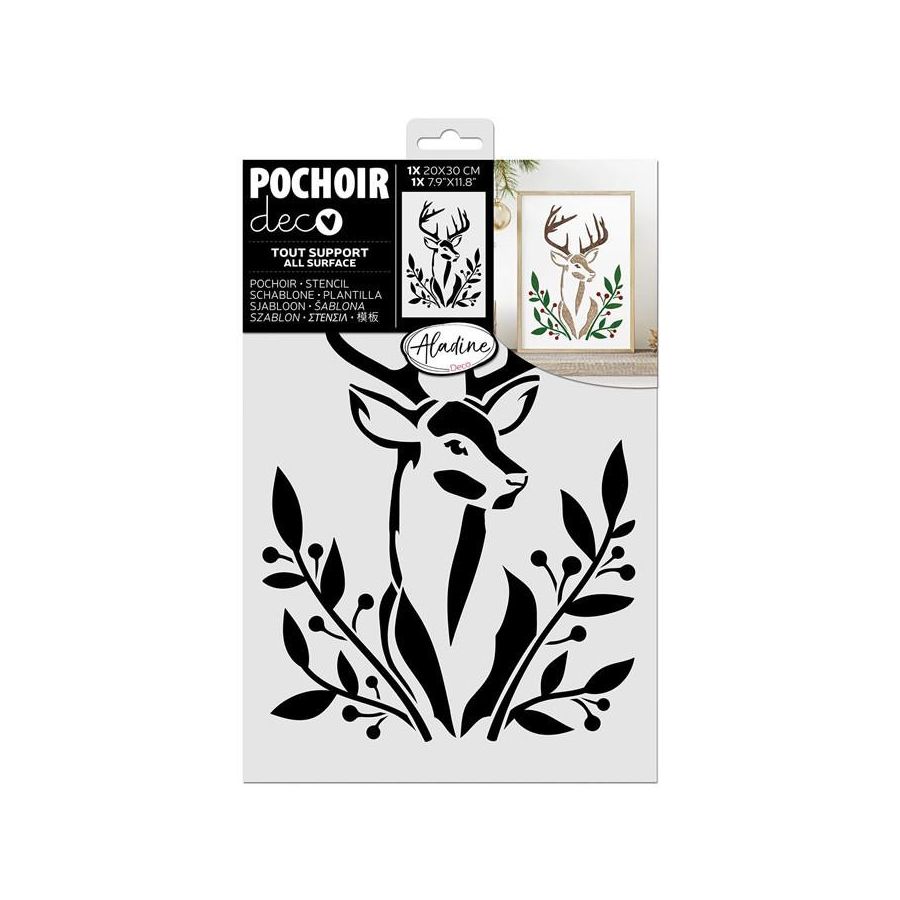 Pochoir déco Cerf 20×30 cm – customisation textile, papier & objets (facile dès 4 ans)