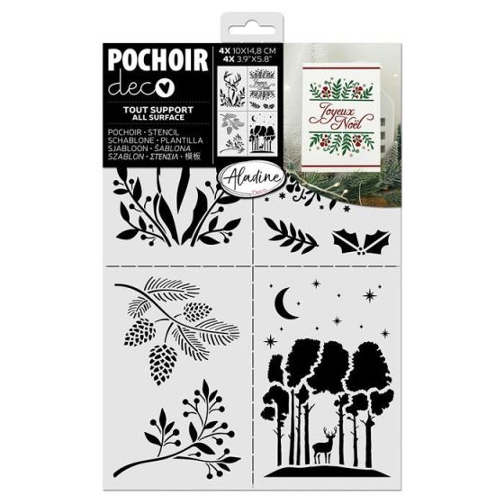 Pochoirs déco x4 Végétal 20×30 cm – 4 motifs format carterie 10×14,8 cm (Aladine)