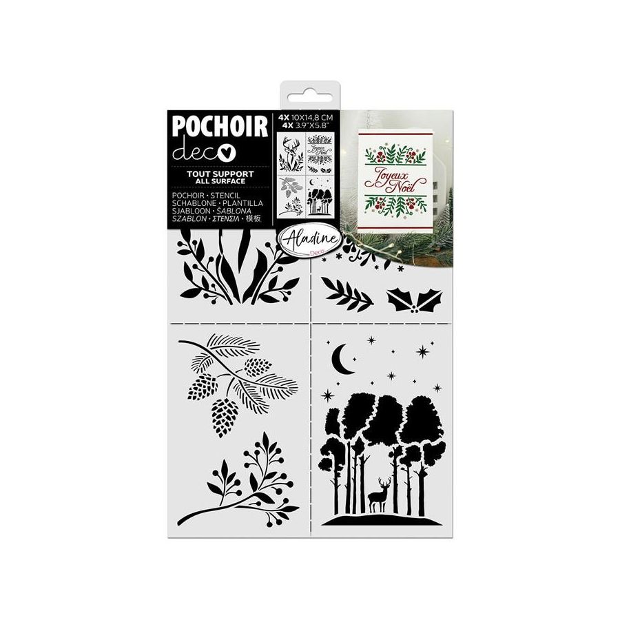 Pochoirs déco x4 Végétal 20×30 cm – 4 motifs format carterie 10×14,8 cm (Aladine)