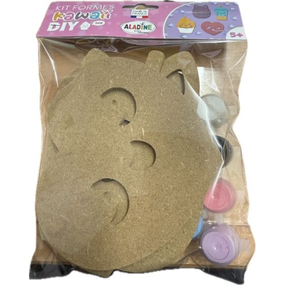 Kit formes Kawaii MDF – 4 silhouettes à peindre, 6 pots de peinture & pinceau (certifié PEFC 100%) – Aladine