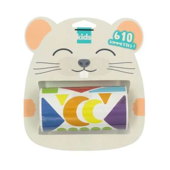 Gommettes géométriques en rouleau – 610 stickers, 10 couleurs, tailles 1 à 7 cm (rouleau 5 m)