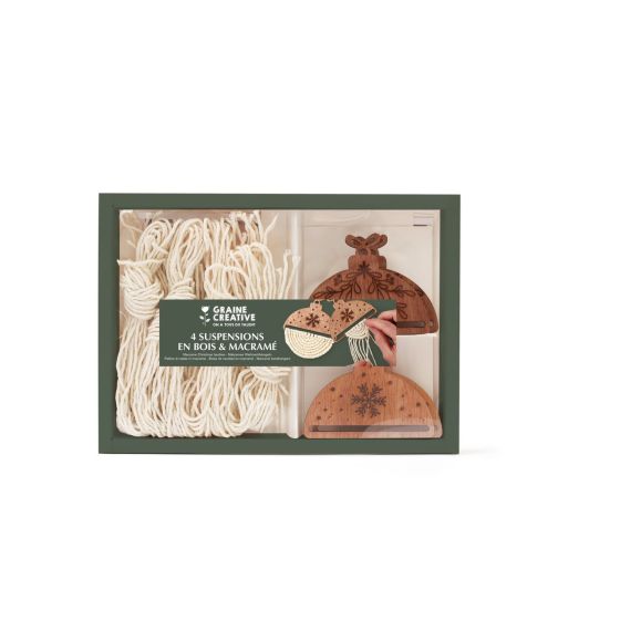 Kit Noël Macramé – 4 boules à réaliser avec fils de coton & pas à pas (Graine Creative)