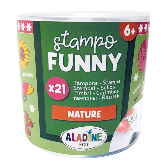 Boîte 21 tampons Stampo Funny « Nature » – kit enfants avec encreur pour créer & imaginer