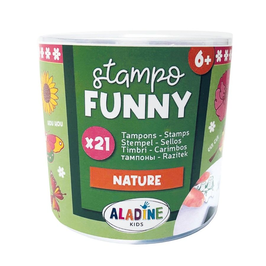 Boîte 21 tampons Stampo Funny « Nature » – kit enfants avec encreur pour créer & imaginer