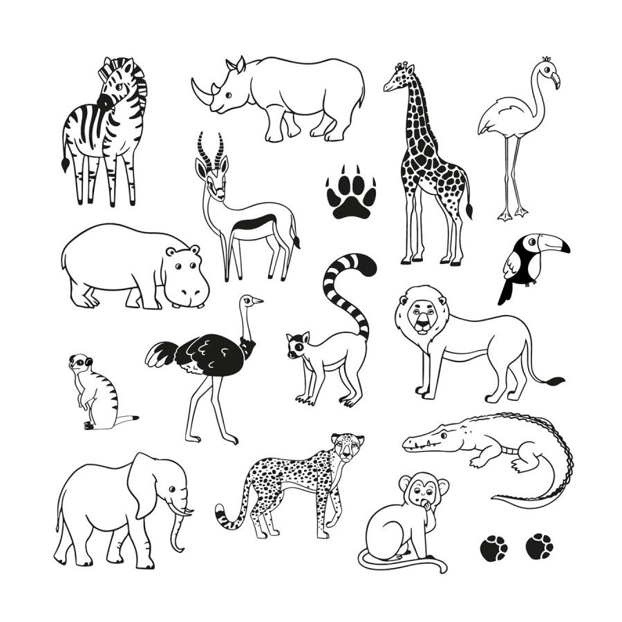 Boîte 17 tampons Stampo Funny « Savane » – kit enfants avec encreur