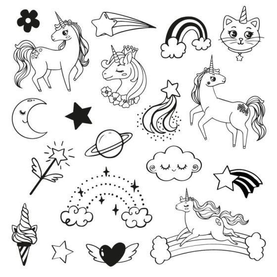 Boîte 19 tampons Stampo Funny « Licornes » – kit enfants avec encreur