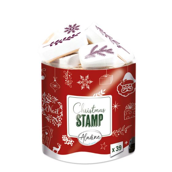 Tampons mousse Creative Stamp « Joyeux Noël » – 39 motifs + encreur noir pour carterie & scrap (Aladine)