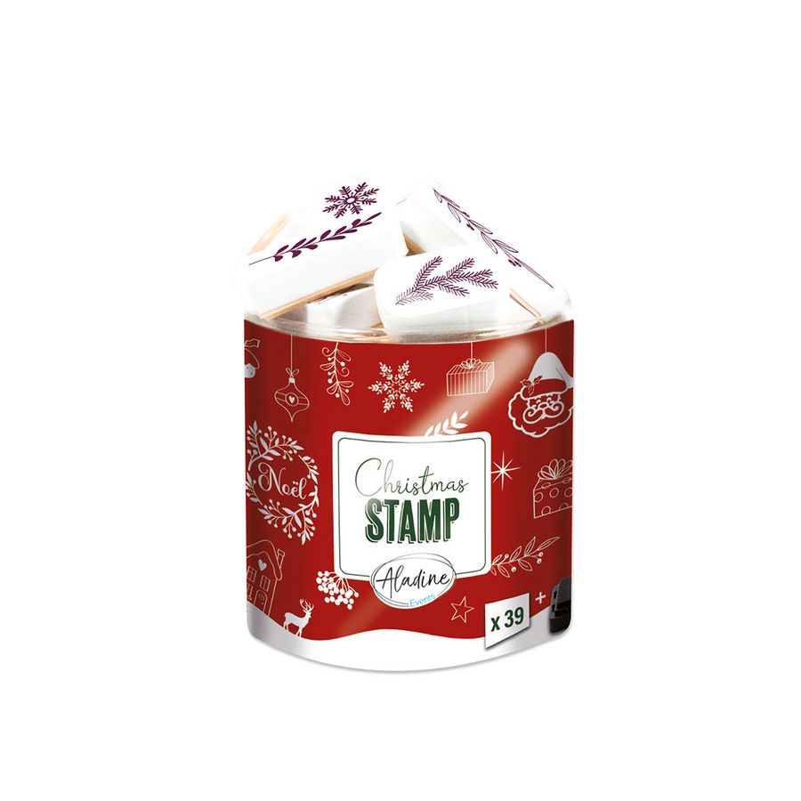 Tampons mousse Creative Stamp « Joyeux Noël » – 39 motifs + encreur noir pour carterie & scrap (Aladine)