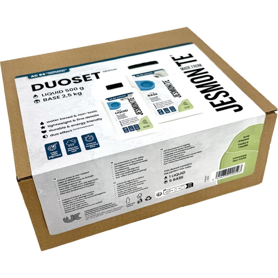 Jesmonite AC84 Set – 500 ml liquide & 2,5 kg base : prise ~2 h, intérieur/extérieur