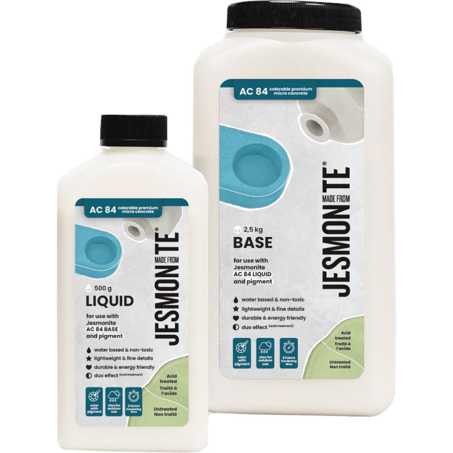 Jesmonite AC84 Set – 500 ml liquide & 2,5 kg base : prise ~2 h, intérieur/extérieur