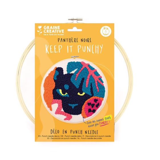 Kit DIY punch needle « Keep in punchy » – Panthère, Ø 25 cm