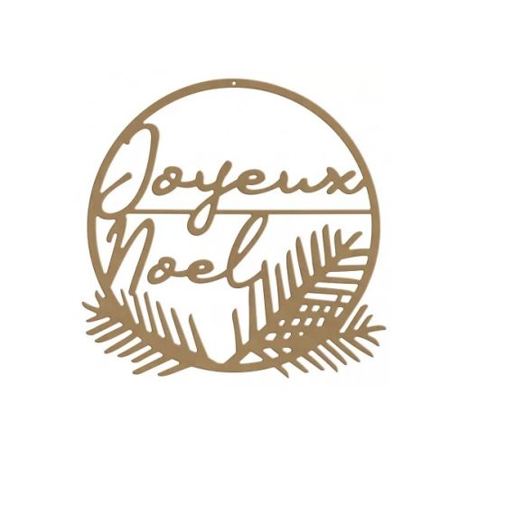 Support bois « Couronne Joyeux Noël – Branches » 37×37 cm, 6 mm (Gomille)