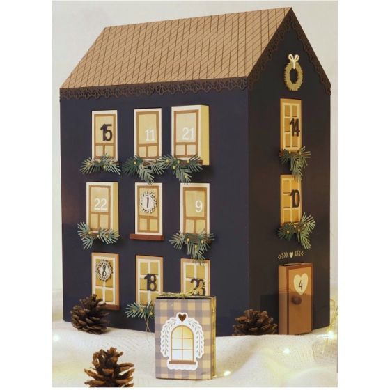 Calendrier de l’Avent maison en bois – 28×36×16 cm, 22 tiroirs + 2 portes (Artemio, FSC)