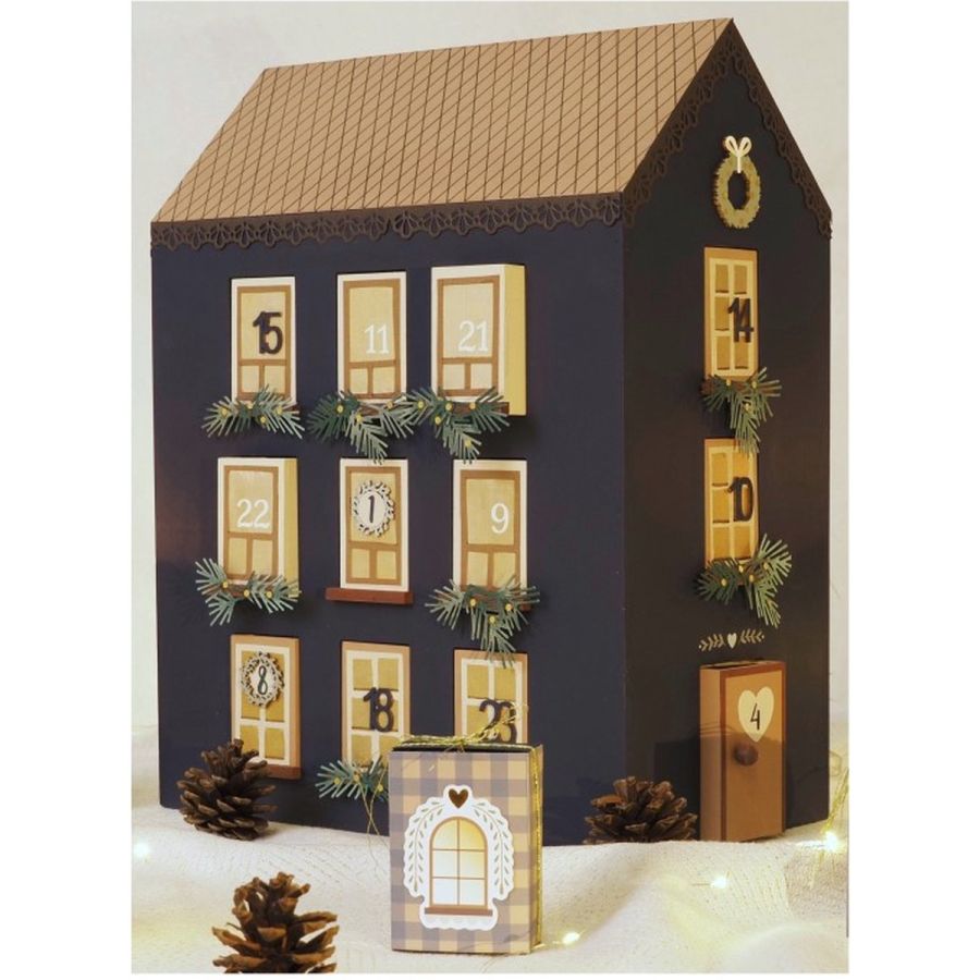Calendrier de l’Avent maison en bois – 28×36×16 cm, 22 tiroirs + 2 portes (Artemio, FSC)