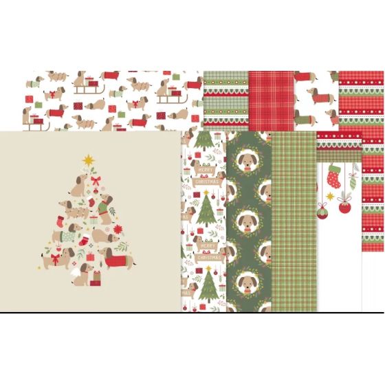 Assortiment 10 papiers 30,5×30,5 cm – « Woofy Christmas » (Artemio) 150 g/m²