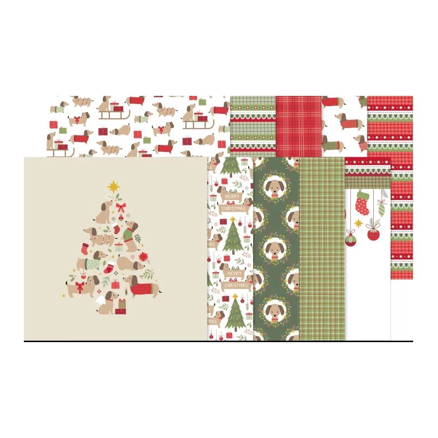 Assortiment 10 papiers 30,5×30,5 cm – « Woofy Christmas » (Artemio) 150 g/m²