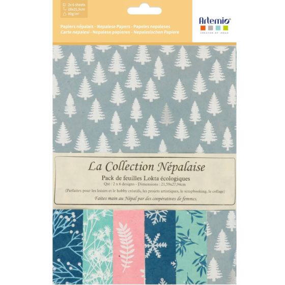 Papier Lokta « Hiver enchanté » – double face 21,5×28 cm, 80 g/m² (Collection népalaise Artemio)