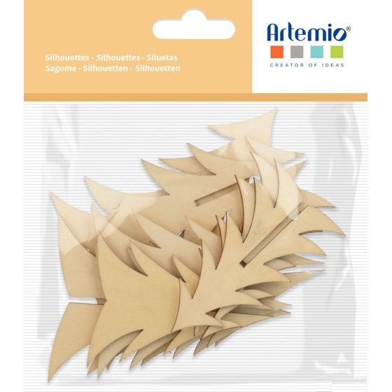 Lot de 4 sapins 3D en bois – à assembler, 9 à 12 cm (Artemio)