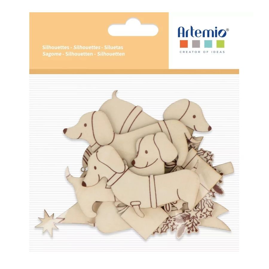 Lot 13 silhouettes bois « Woofy Christmas » – teckels & motifs de Noël (Artemio)