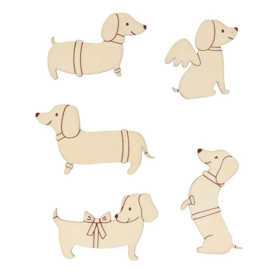 Lot 13 silhouettes bois « Woofy Christmas » – teckels & motifs de Noël (Artemio)