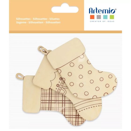 Lot 3 silhouettes bois à suspendre « Chaussettes » – H 11 à 12 cm, ép. 2 mm (Artemio)