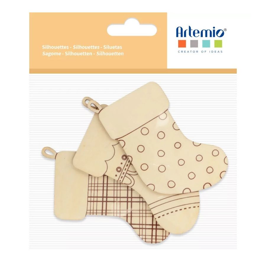 Lot 3 silhouettes bois à suspendre « Chaussettes » – H 11 à 12 cm, ép. 2 mm (Artemio)