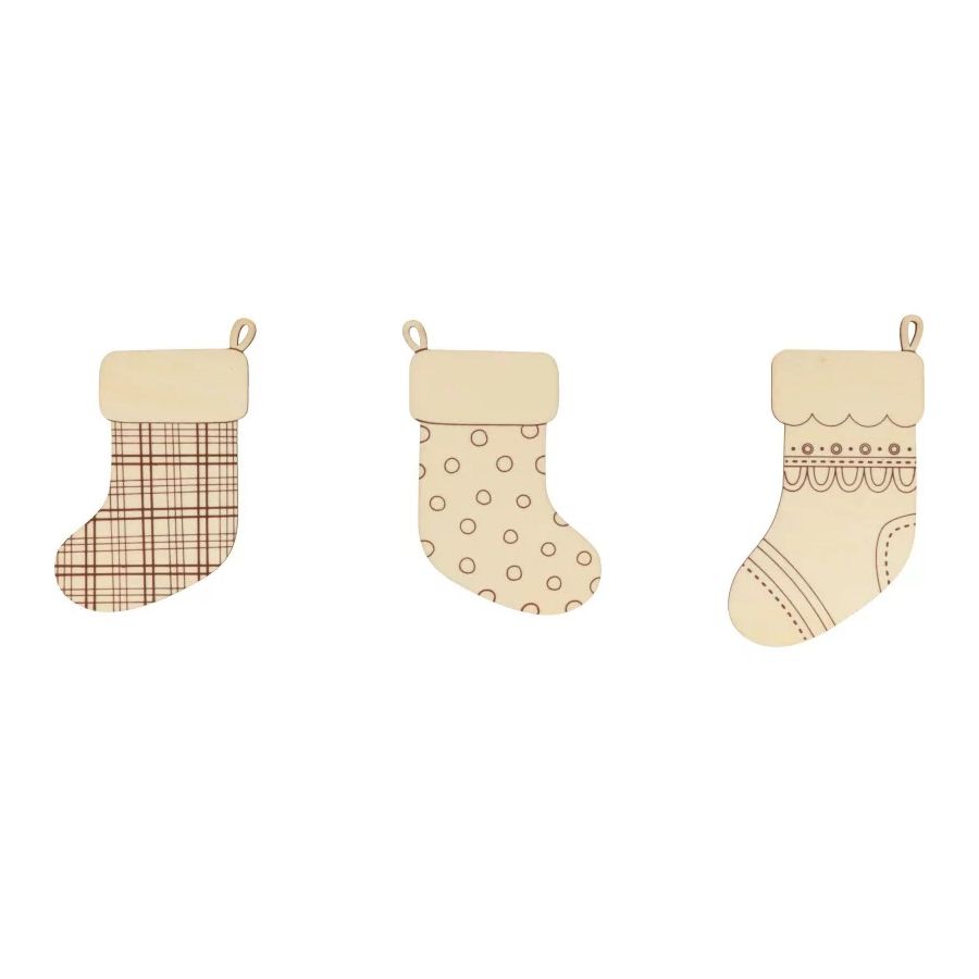 Lot 3 silhouettes bois à suspendre « Chaussettes » – H 11 à 12 cm, ép. 2 mm (Artemio)
