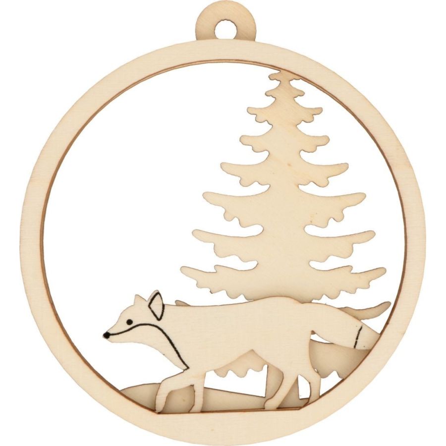 Boule en relief bois « Renard » – Hiver Enchanté, 12×11 cm