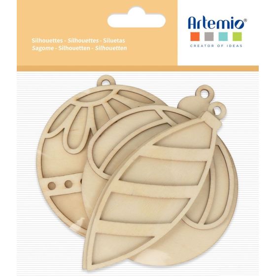 Set de boules de Noël « Woofy Christmas » – bois FSC, 3 modèles à suspendre (Artemio)