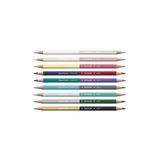 Set 9 crayons bicolores « Alpine Frost » – aquarellables (18 couleurs) + pinceau (Caran d’Ache)