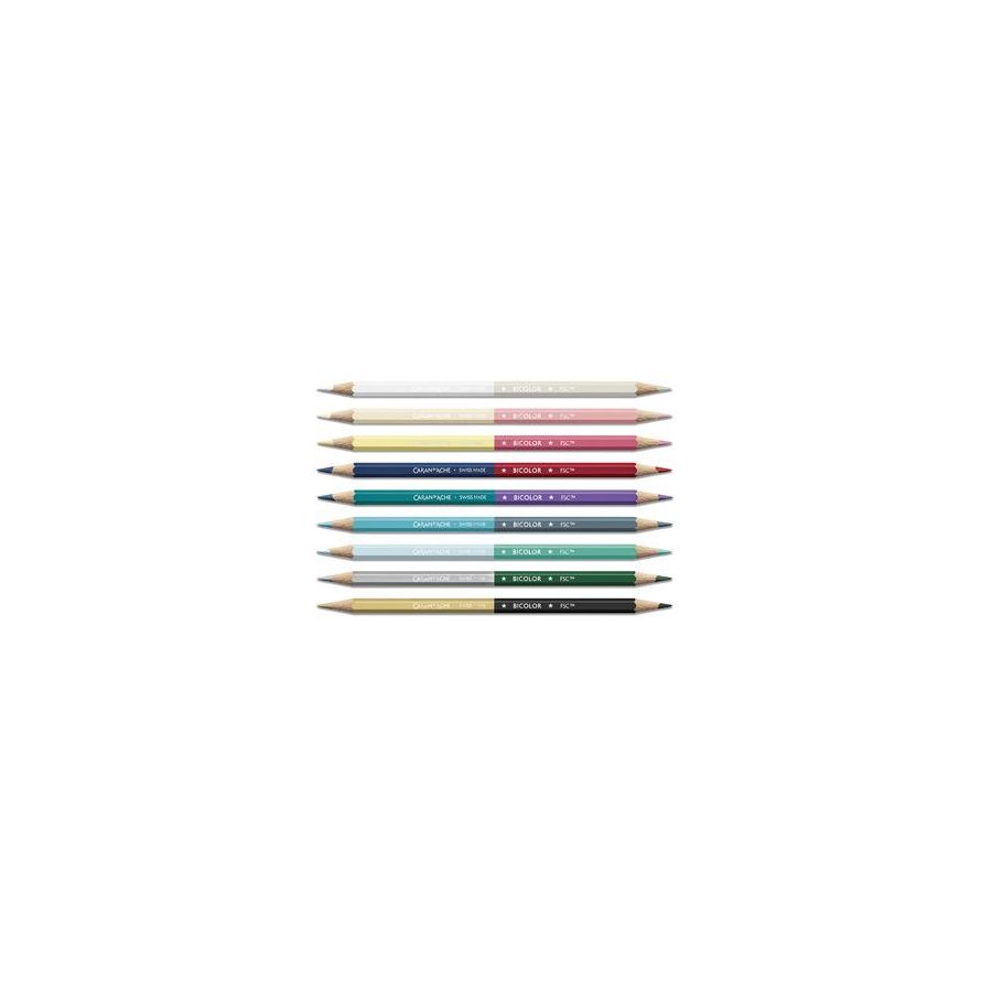 Set 9 crayons bicolores « Alpine Frost » – aquarellables (18 couleurs) + pinceau (Caran d’Ache)