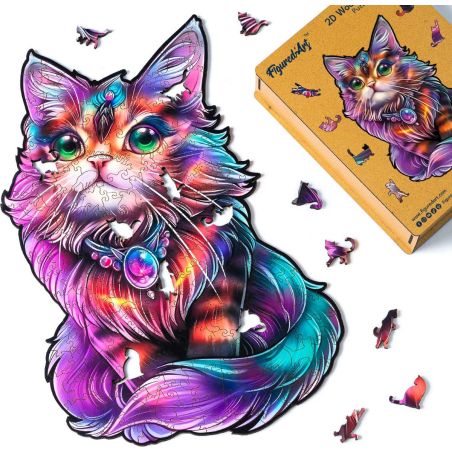 Puzzle en Bois Adulte - Chat Coloré avec Gemme 