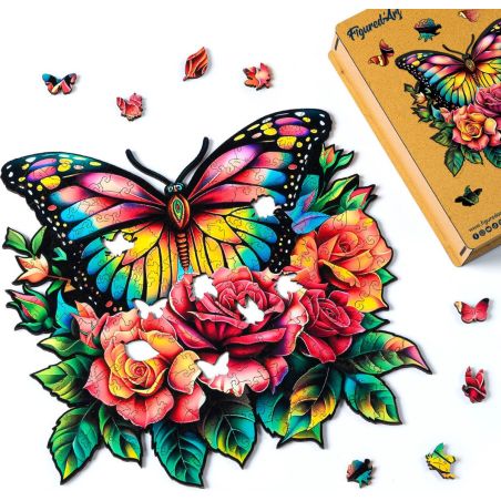 Puzzle en Bois Adulte - Papillon et Roses 