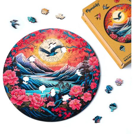 Puzzle en Bois Adulte - Scène de Montagne au coucher du Soleil 