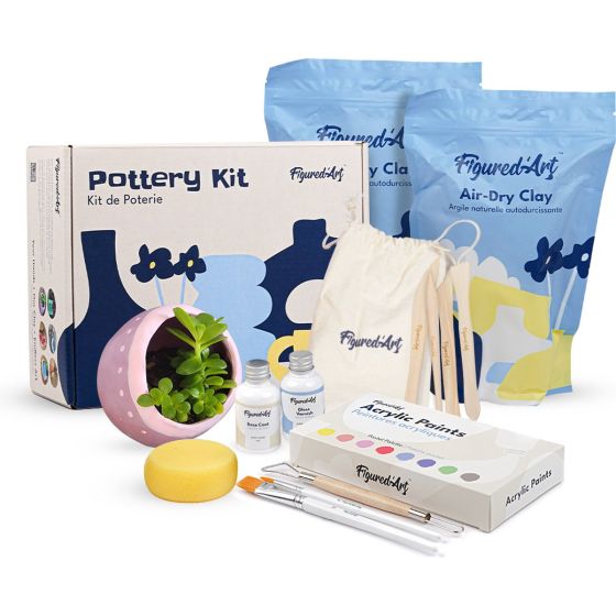 Set de poterie premium en argile auto-durcissante – Coffret complet 2 kg + outils & peintures