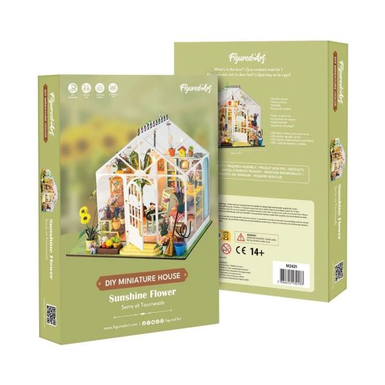 Maison miniature « Fleur Ensoleillée » – Kit DIY serre avec LED (103 pièces)