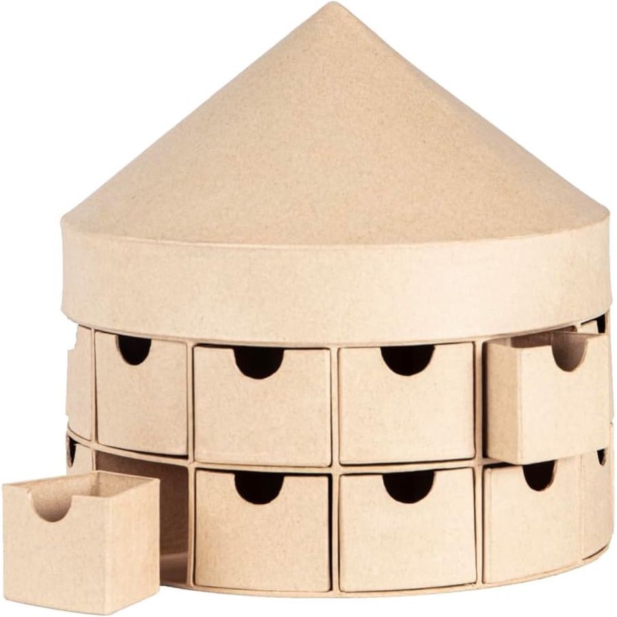 Calendrier de l’Avent carrousel à customiser – 24 tiroirs, papier mâché fait main