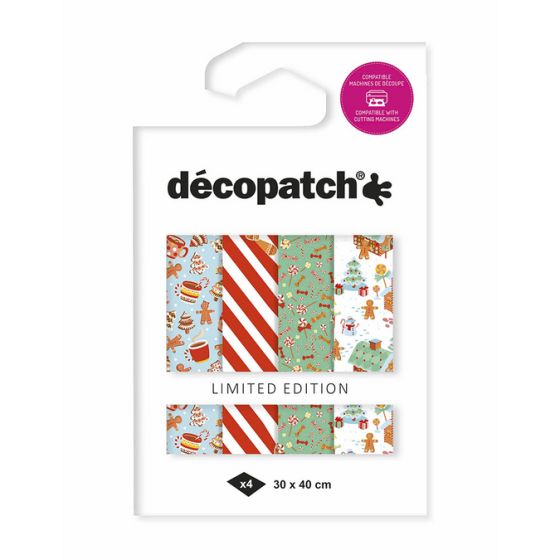 Assortiment 4 feuilles « Noël en cuisine » – Édition limitée, foil 30×40 cm (Décopatch)