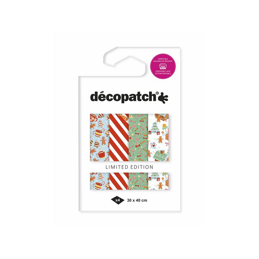 Assortiment 4 feuilles « Noël en cuisine » – Édition limitée, foil 30×40 cm (Décopatch)