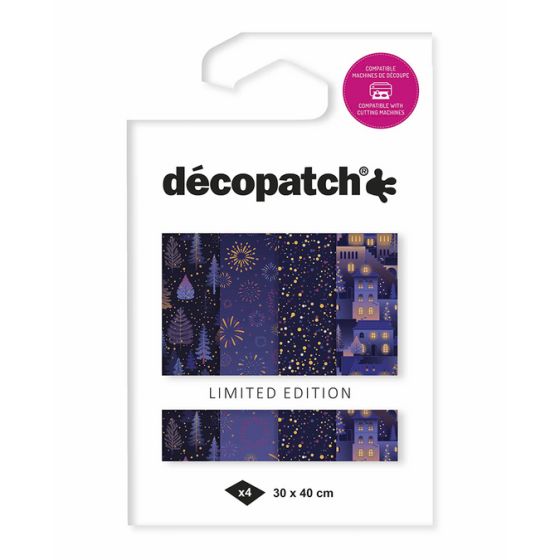 Assortiment 4 feuilles « Nuit de Noël » – Édition limitée, foil 30×40 cm (Décopatch)